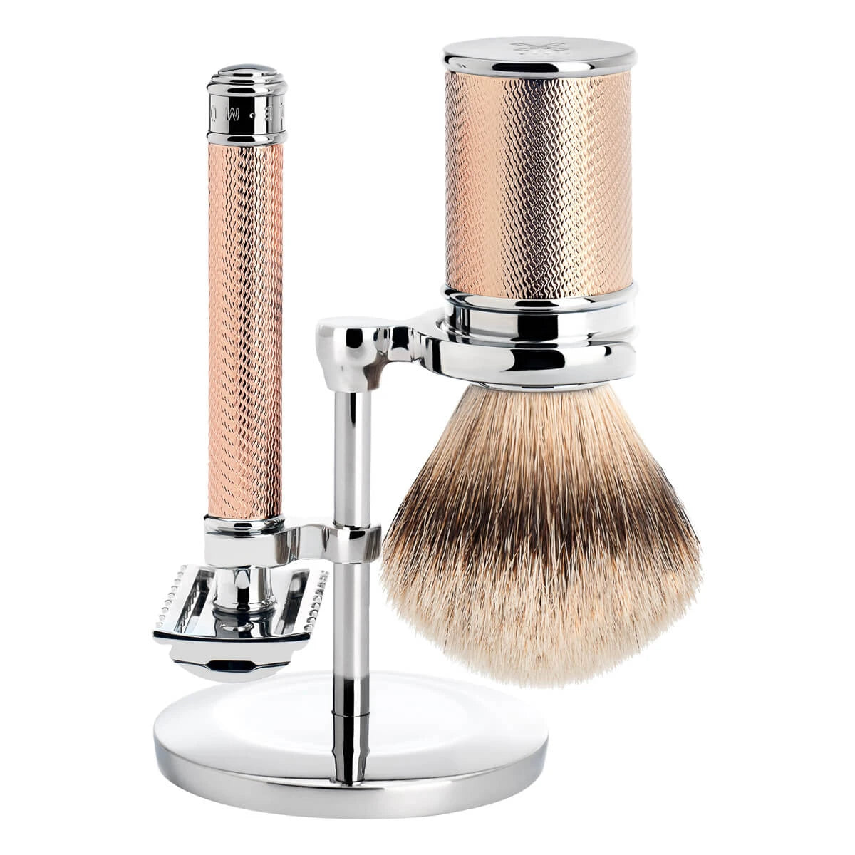 Mühle Shaving Barbersæt Med De-skraber  åben Kam  Barberkost Og Holder  Traditional  Rosegold