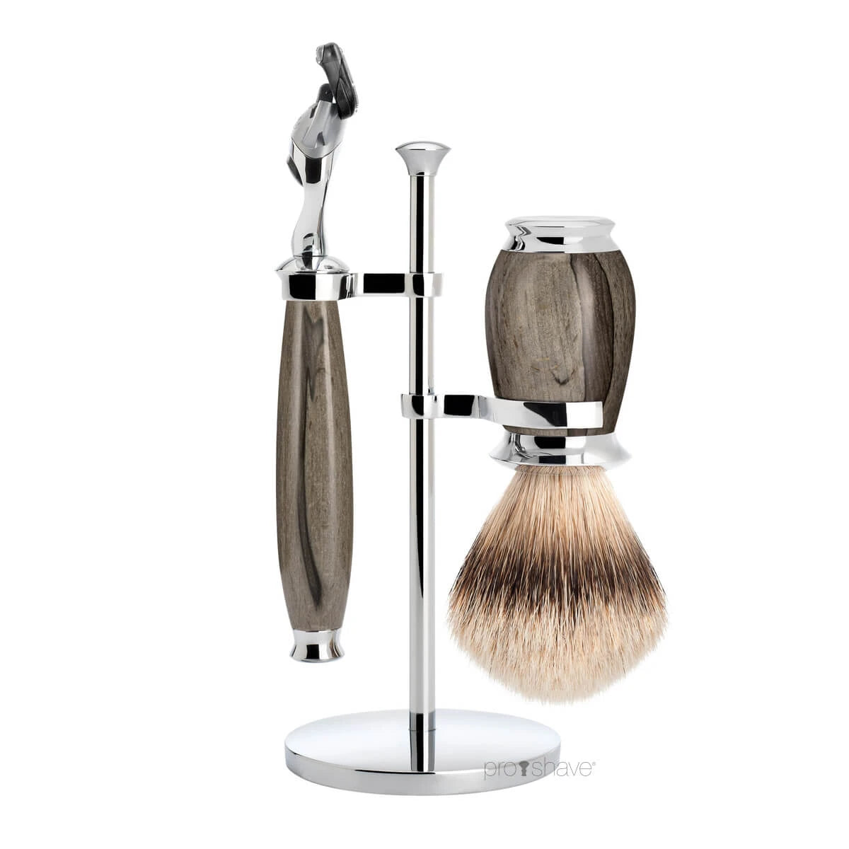 Mühle Shaving Barbersæt Med Fusion Skraber  Barberkost Og Holder  Purist  Grained Beech