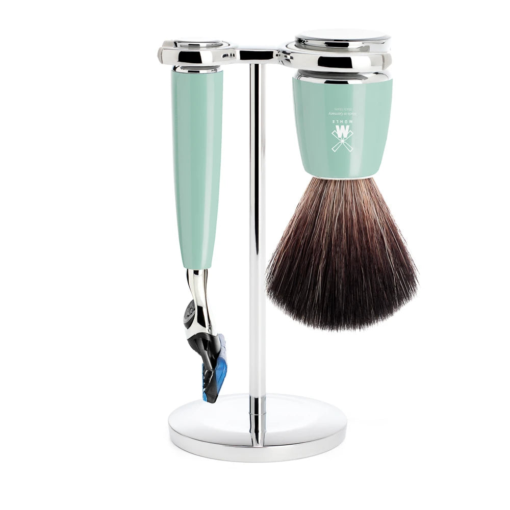 Mühle Shaving Barbersæt Med Fusion Skraber Barberkost Og Holder Rytmo Mintgrøn