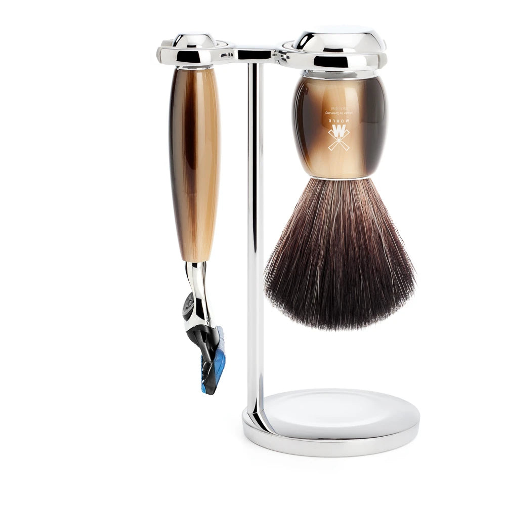 Mühle Shaving Barbersæt Med Fusion Skraber  Barberkost Og Holder  Vivo  Brunt Horn