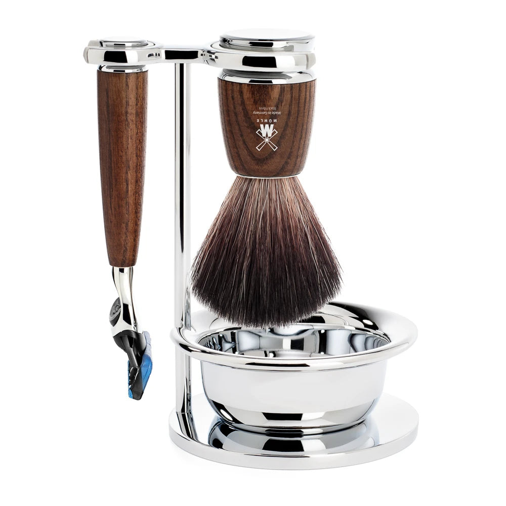 Mühle Shaving Barbersæt Med Fusion Skraber  Børste  Holder Og Skål  Rytmo  Ask
