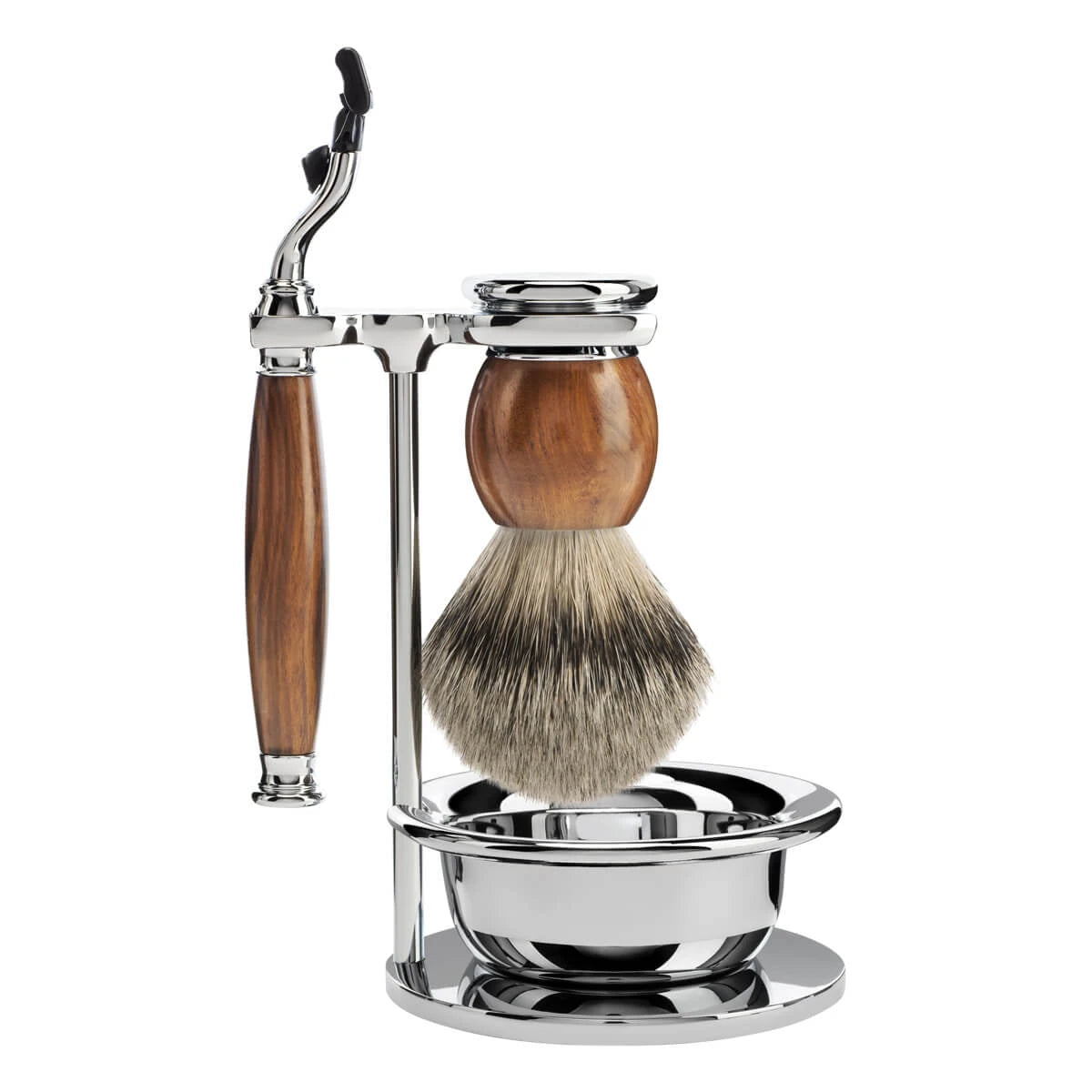 Mühle Shaving Barbersæt Med Mach3 Skraber  Barberkost  Holder Og Skål  Sophist  Ironwood