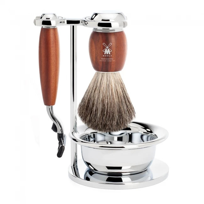 Mühle Shaving Barbersæt Med Mach3 Skraber  Barberkost  Holder Og Skål  Vivo  Blommetræ