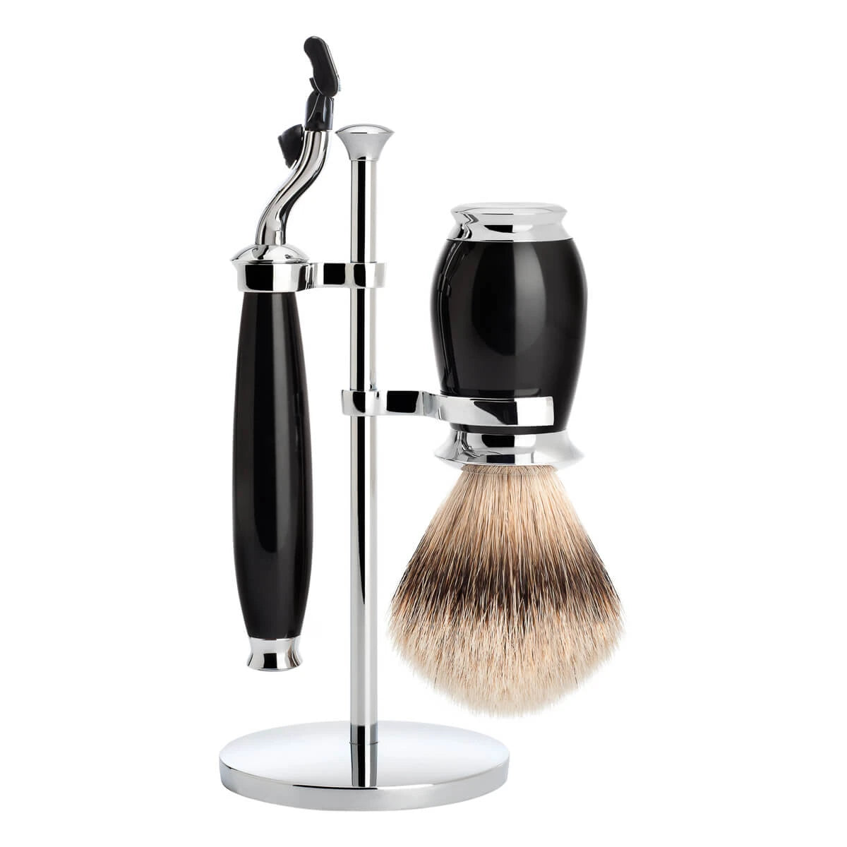 Mühle Shaving Barbersæt Med Mach3 Skraber  Barberkost Og Holder  Purist  Sort Kunstharpiks