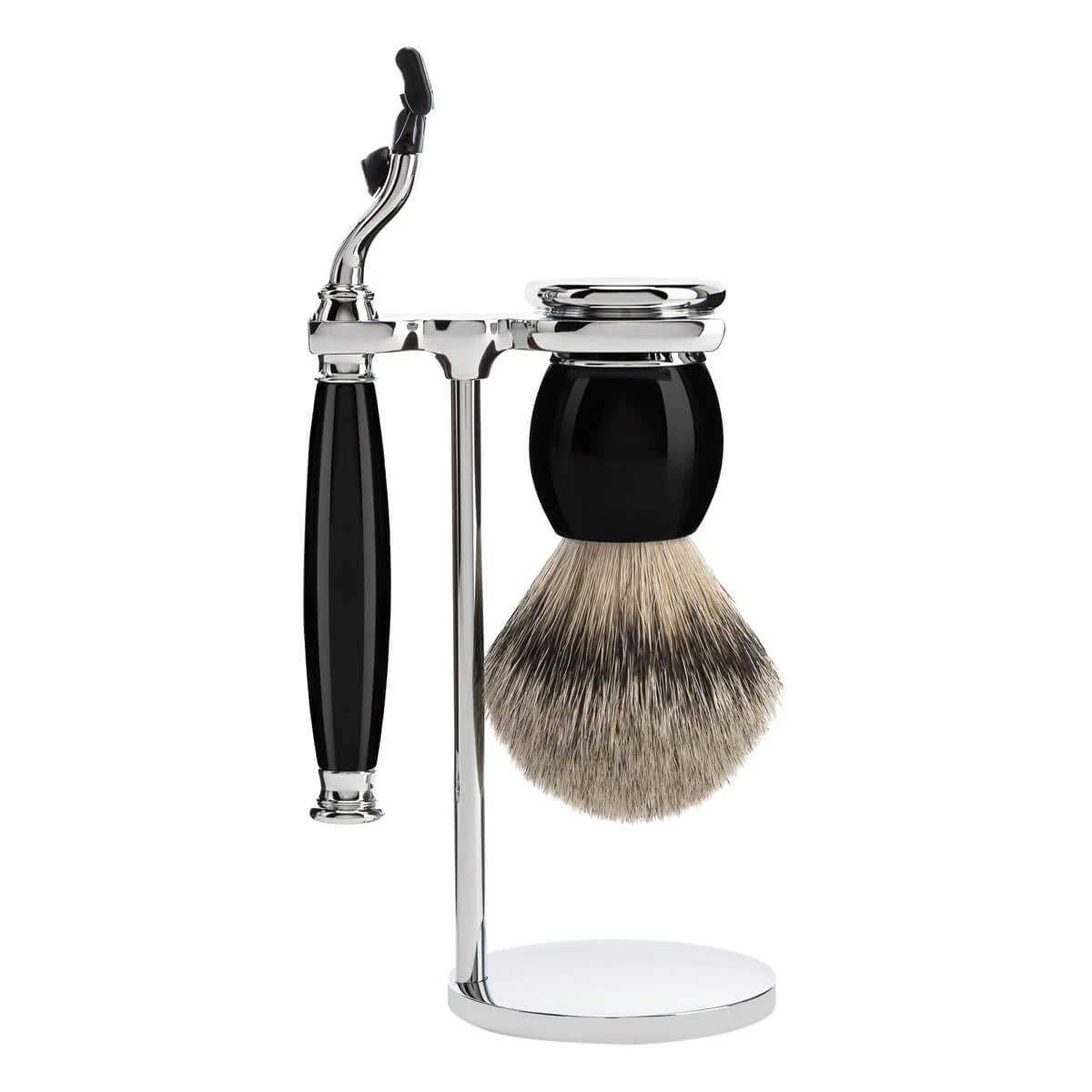 Mühle Shaving Barbersæt Med Mach3 Skraber  Barberkost Og Holder  Sophist  Sort Kunstharpiks