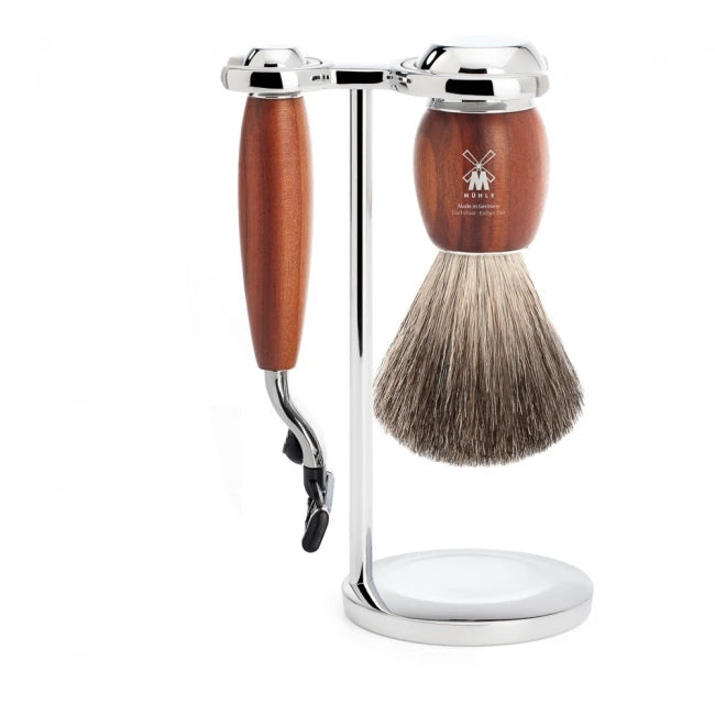 Mühle Shaving Barbersæt Med Mach3 Skraber  Barberkost Og Holder  Vivo  Blommetræ