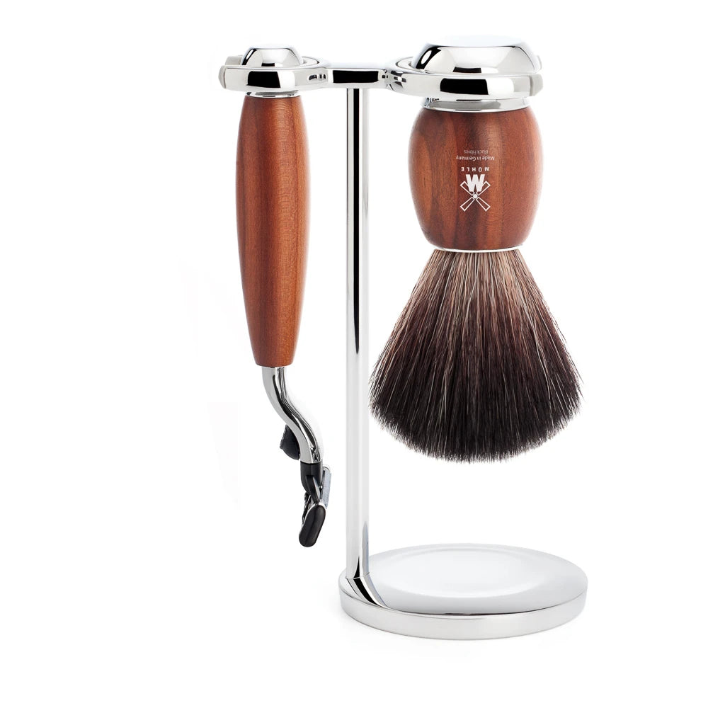 Mühle Shaving Barbersæt Med Mach3 Skraber  Fibre Barberkost Og Holder  Vivo  Blommetræ