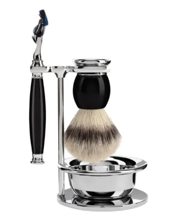 Mühle Shaving Barbersæt Med Skraber  Barberkost  Holder Og Skål  Sophist  Sort Kunstharpiks