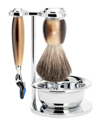 Mühle Shaving Barbersæt Med Skraber  Barberkost  Holder Og Skål  Vivo  Brunt Horn