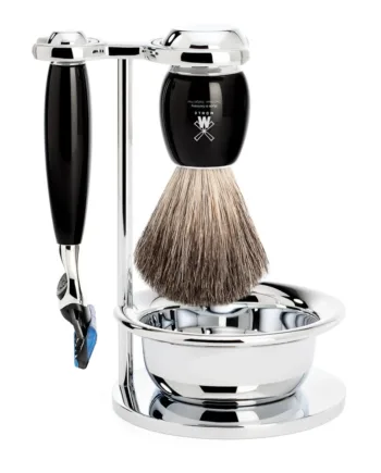 Mühle Shaving Barbersæt Med Skraber  Barberkost  Holder Og Skål  Vivo  Sort Kunstharpiks