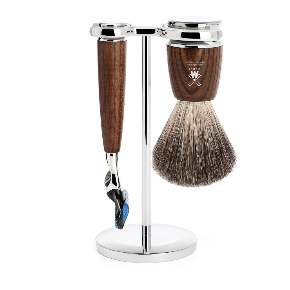 Mühle Shaving Barbersæt Med Skraber Barberkost Og Holder Rytmo Ask