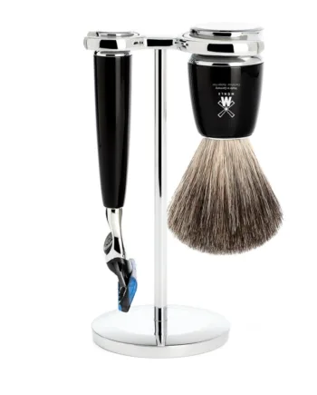 Mühle Shaving Barbersæt Med Skraber  Barberkost Og Holder  Rytmo  Sort Kunstharpiks