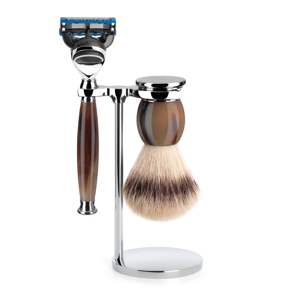 Mühle Shaving Barbersæt Med Skraber Barberkost Og Holder Sophist Genuine Horn