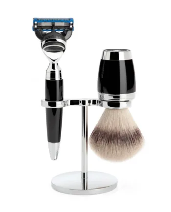 Mühle Shaving Barbersæt Med Skraber  Barberkost Og Holder  Stylo  Sort Kunstharpiks