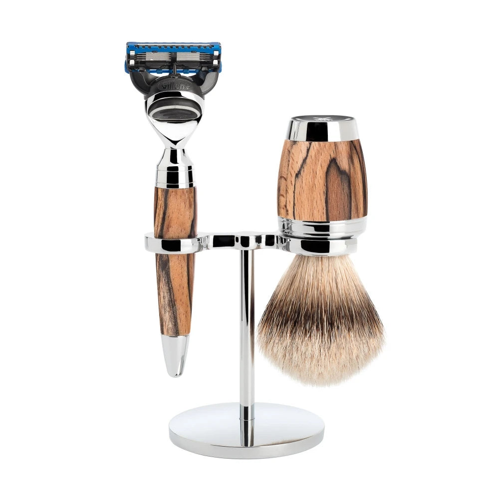 Mühle Shaving Barbersæt Med Skraber  Barberkost Og Holder  Stylo  Spalted Beech