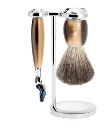 Mühle Shaving Barbersæt Med Skraber  Barberkost Og Holder  Vivo  Brunt Horn