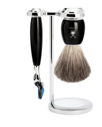 Mühle Shaving Barbersæt Med Skraber  Barberkost Og Holder  Vivo  Sort Kunstharpiks