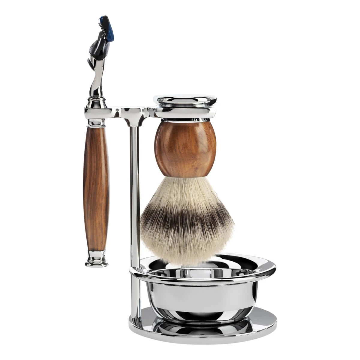 Mühle Shaving Barbersæt Med Skraber  Fibre Barberkost  Holder Og Skål  Sophist  Ironwood
