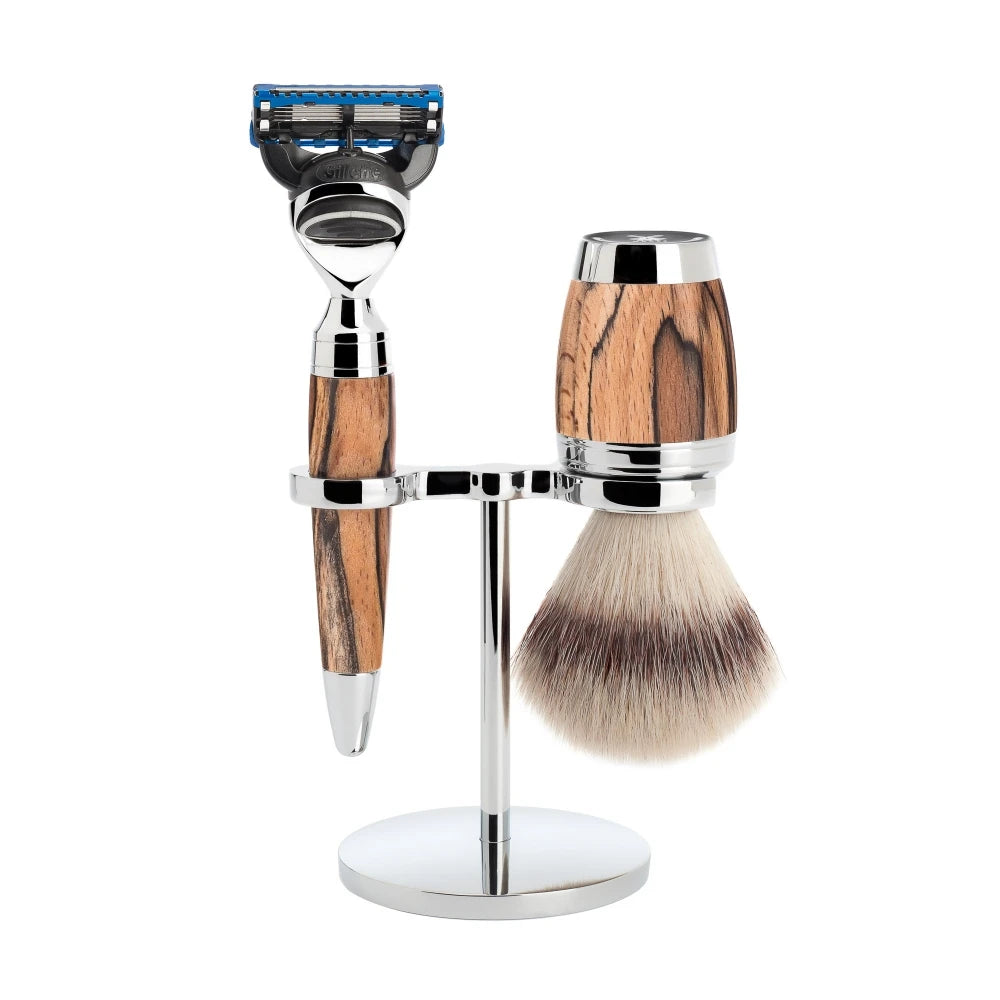 Mühle Shaving Barbersæt Med Skraber  Fibre Barberkost Og Holder  Stylo  Spalted Beech