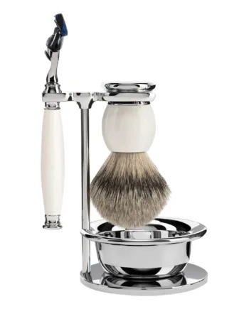 Mühle Shaving Barbersæt Med Skraber  Silvertip Barberkost  Holder Og Skål  Sophist  Porcelæn