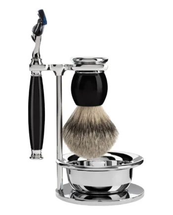 Mühle Shaving Barbersæt Med Skraber  Silvertip Barberkost  Holder Og Skål  Sophist  Sort Kunstharpiks