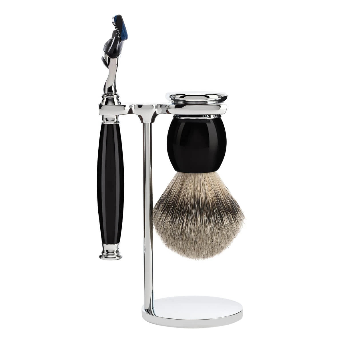 Mühle Shaving Barbersæt Med Skraber Silvertip Barberkost Og Holder Sophist Sort Kunstharpiks