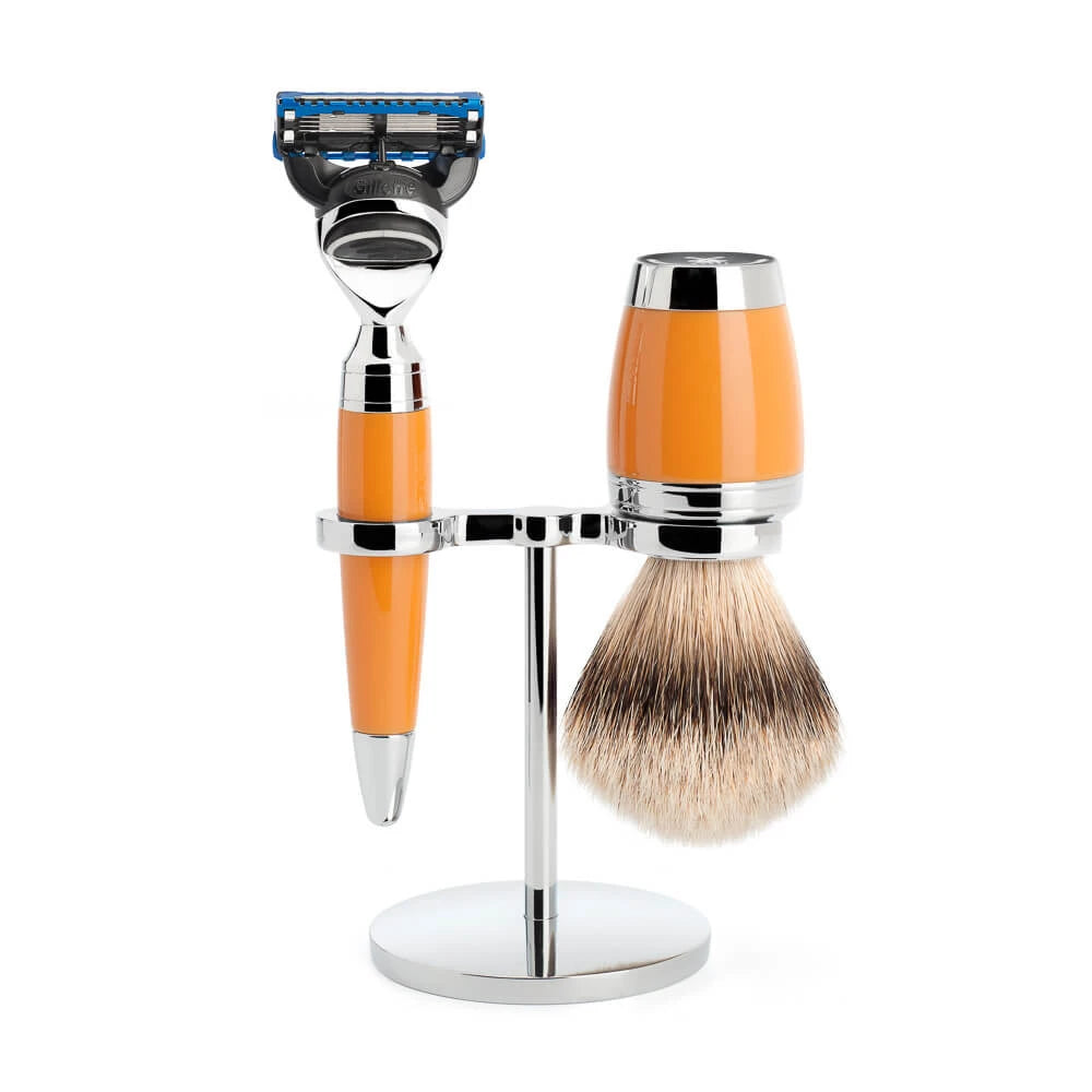 Mühle Shaving Barbersæt Med Skraber Silvertip Barberkost Og Holder Stylo Butterscotch