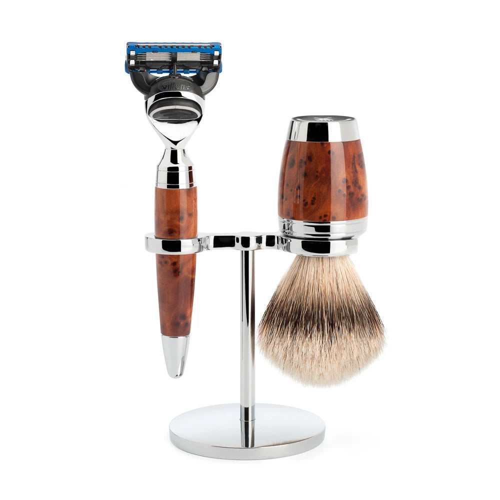 Mühle Shaving Barbersæt Med Skraber Silvertip Barberkost Og Holder Stylo Thuja Wood