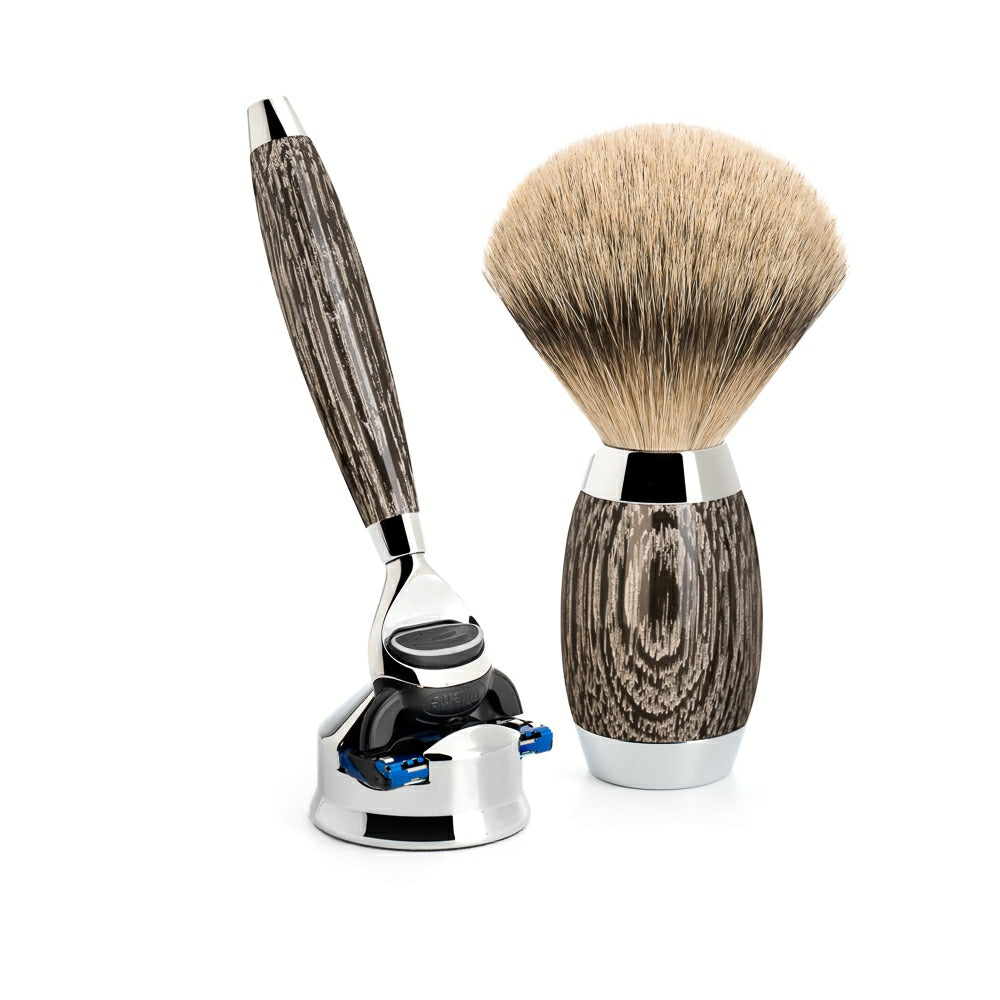 Mühle Shaving Edition No     Barbersæt Med Skraber  Barberkost Og Holder Til Skraber  Moseeg   Sterling Sølv