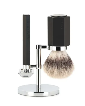 Mühle Shaving Mark Braun Barbersæt Med De-skraber  Barberkost Og Holder  Hexagon  Aluminium Graphite