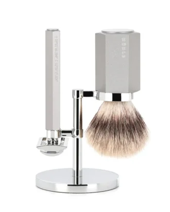 Mühle Shaving Mark Braun Barbersæt Med De-skraber  Barberkost Og Holder  Hexagon  Sølv Aluminum