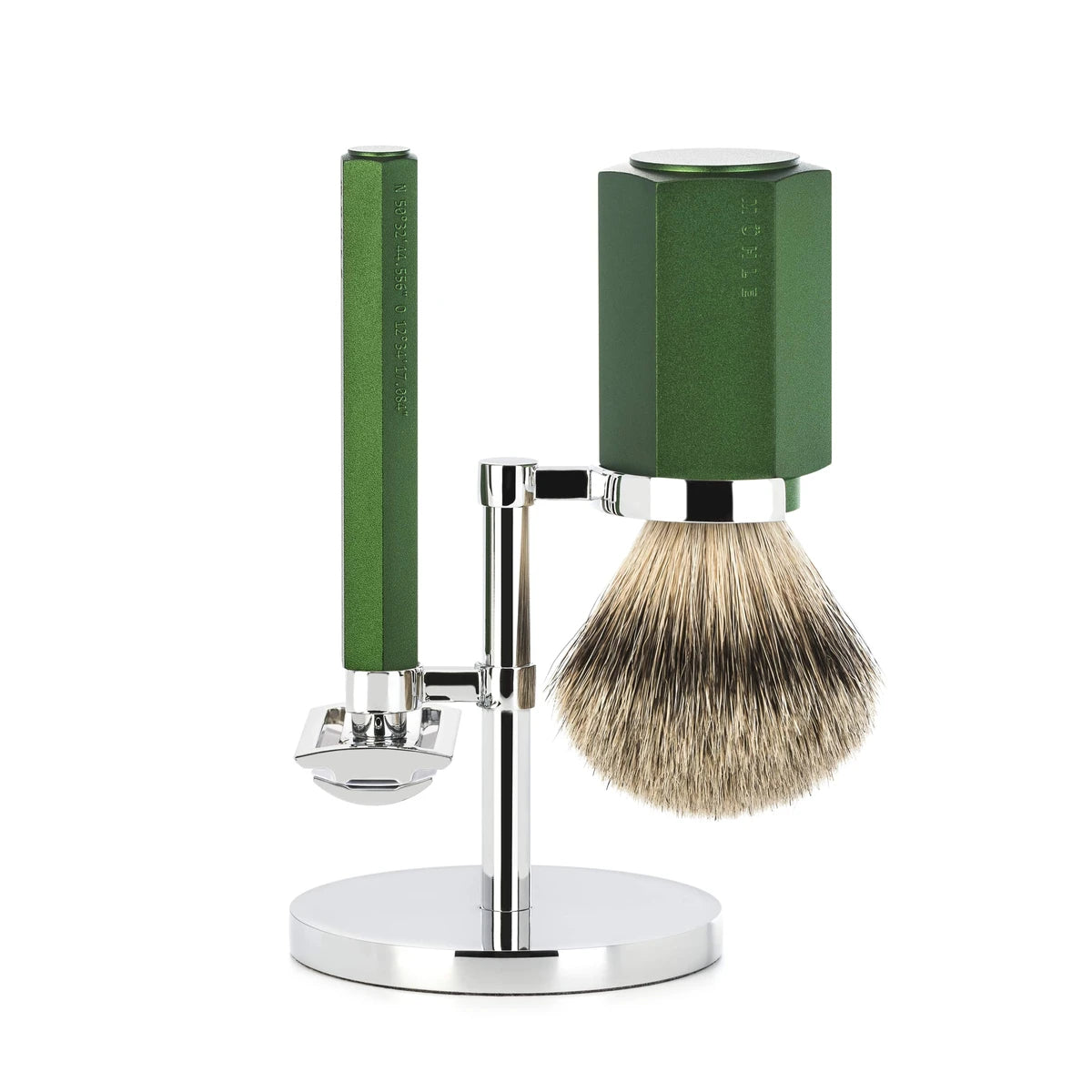 Mühle Shaving Mark Braun Barbersæt Med De-skraber Silvertip Barberkost Og Holder Hexagon Aluminium Forest