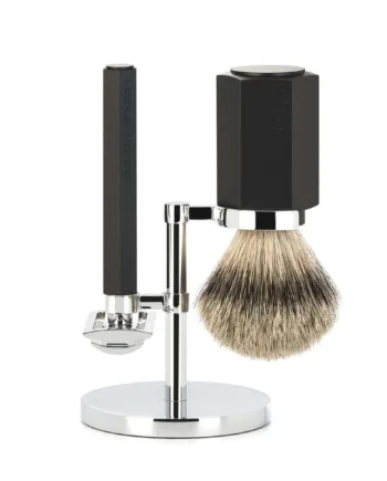 Mühle Shaving Mark Braun Barbersæt Med De-skraber  Silvertip Barberkost Og Holder  Hexagon  Aluminium Graphite