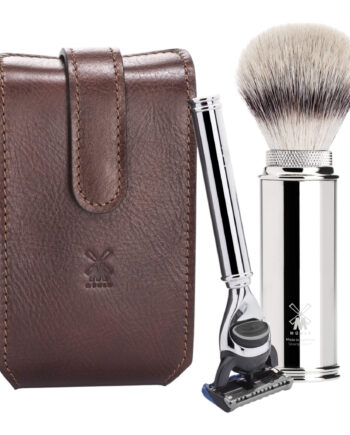 Mühle Shaving Rejsebarbersæt Med Skraber Og Børste  Brunt Læder