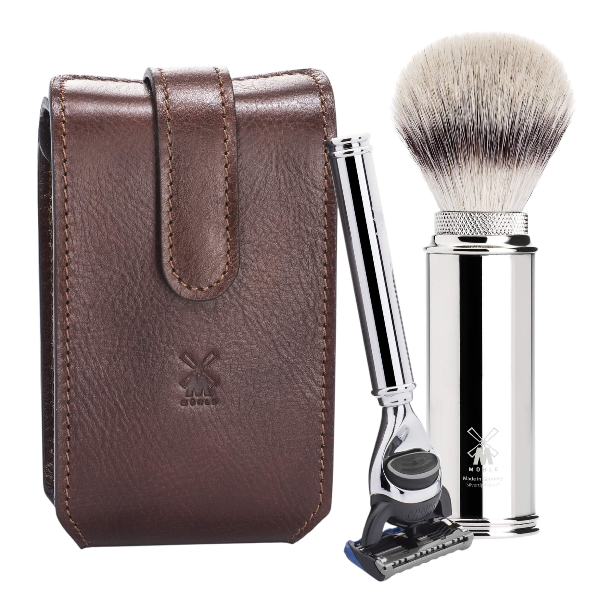 Mühle Shaving Rejsebarbersæt Med Skraber Og Børste Brunt Læder