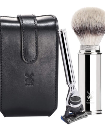 Mühle Shaving Rejsebarbersæt Med Skraber Og Børste  Sort Læder