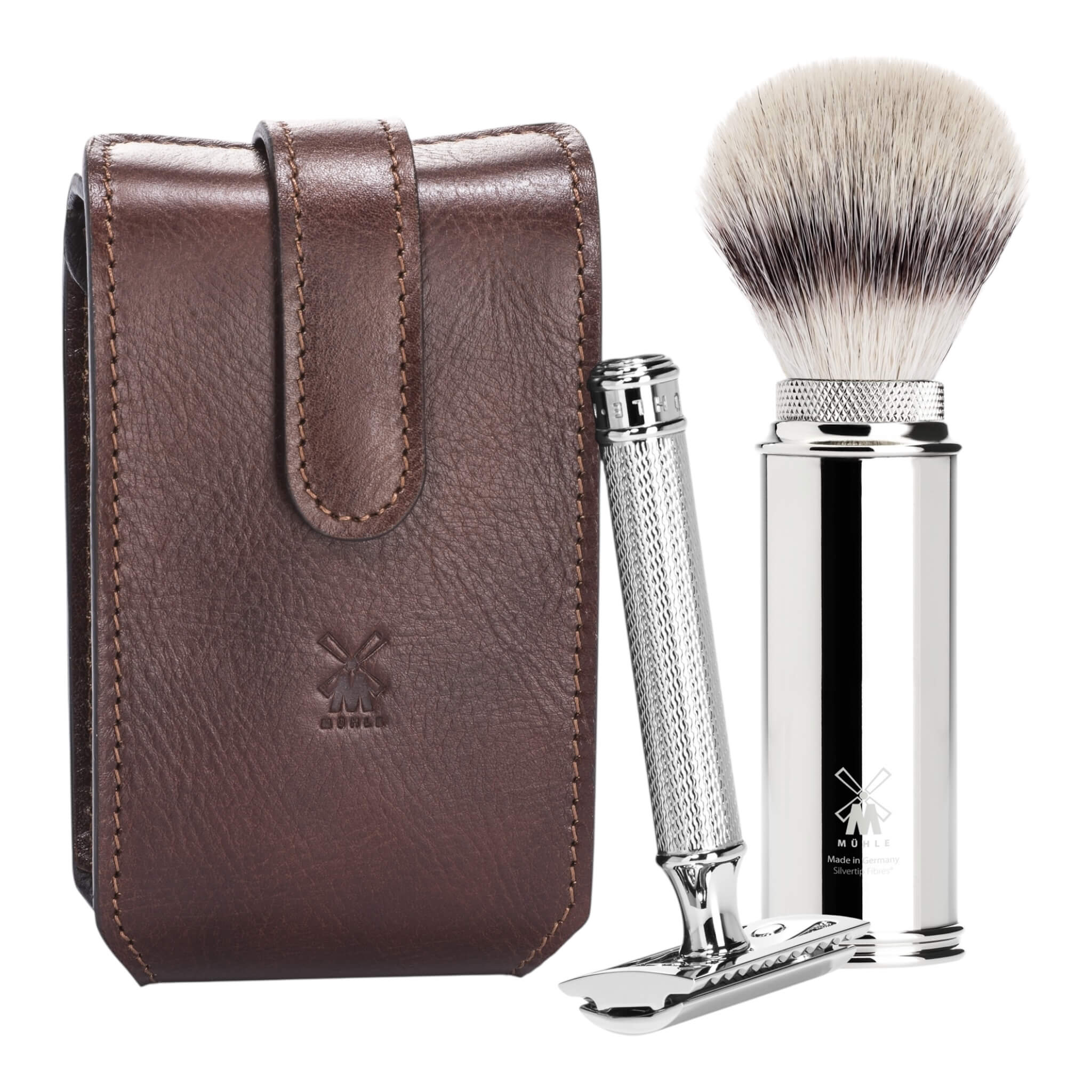 Mühle Shaving Rejsesæt Med De-skraber Og Børste  Brunt Læder