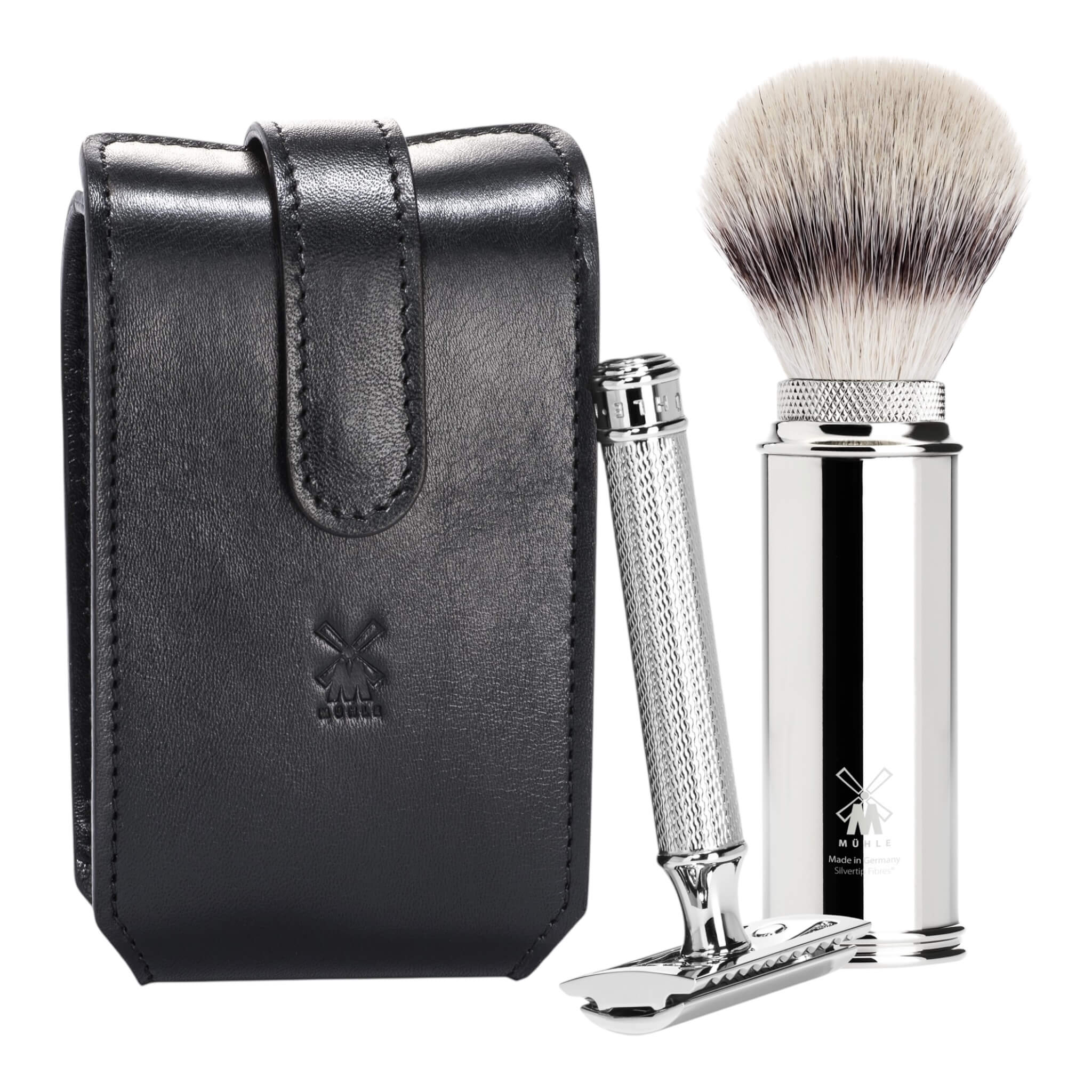 Mühle Shaving Rejsesæt Med De-skraber Og Børste  Sort Læder