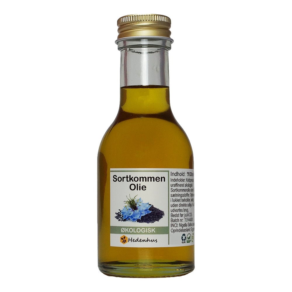 Sortkommenolie   Nigellafrøolie økologisk  Koldpresset  30 Ml  Glasflaske Hedenhus Antioxidant  Hudpleje