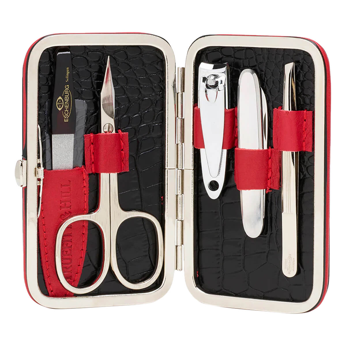 Truefitt   Hill Manicuresæt    Dele  Faux Croc  Black   Red