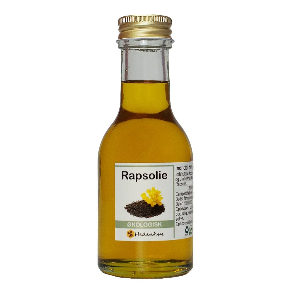 Hudplejeolie økologisk Rapsolie  Koldpresset  100 Ml Glasflaske  Vitamin   Og    Omega-  Og Omega-  Hedenhus